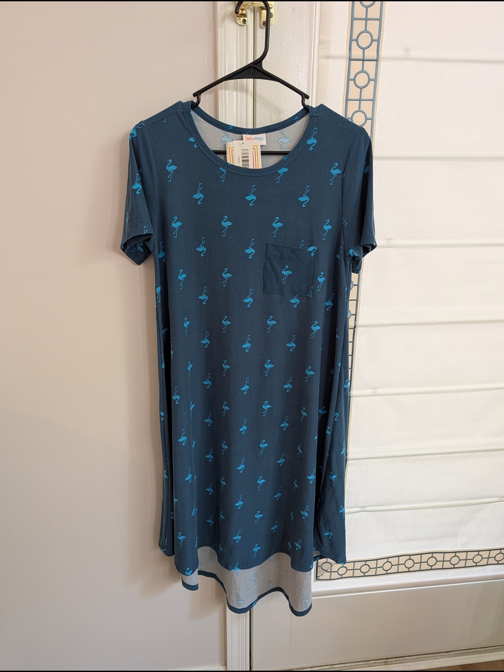 LuLaRoe Teal Flamingo Scoop Neck Lounge Dress